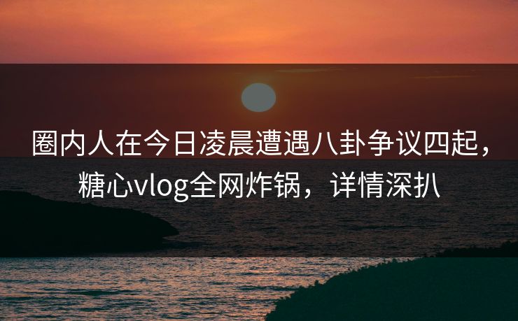圈内人在今日凌晨遭遇八卦争议四起，糖心vlog全网炸锅，详情深扒